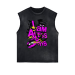 Camiseta sin mangas con gráfico de arte abstracto con bordes deshilachados