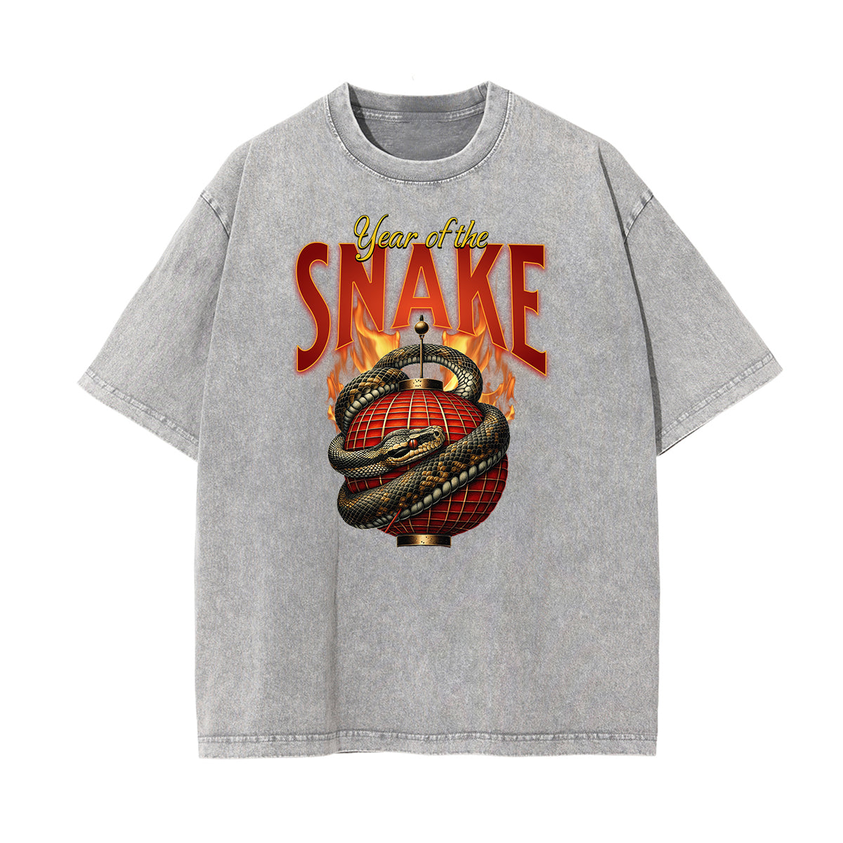 Camiseta con estampado de serpiente lavado a la piedra