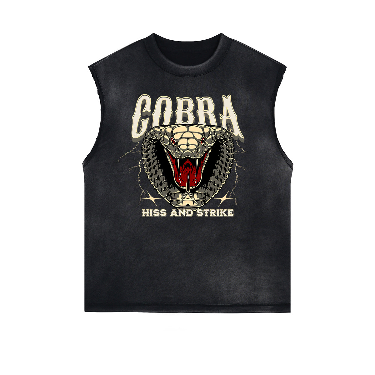 Camiseta sin mangas con gráfico de serpiente y bordes deshilachados