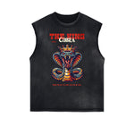 Camiseta sin mangas con gráfico de serpiente y bordes deshilachados