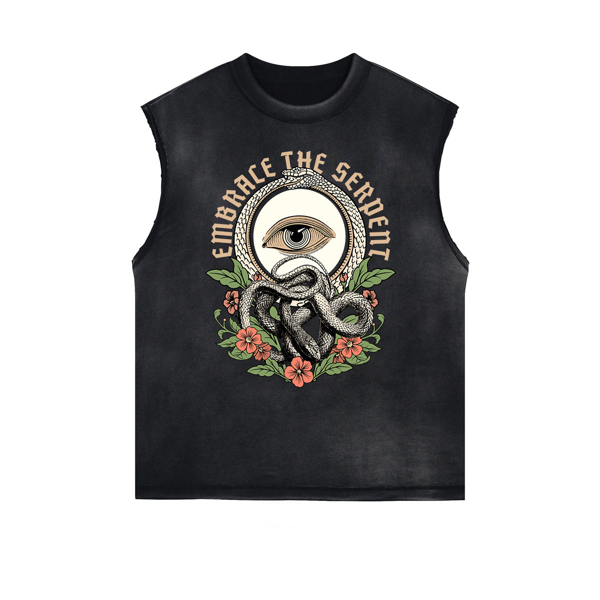 Camiseta sin mangas con gráfico de serpiente y bordes deshilachados