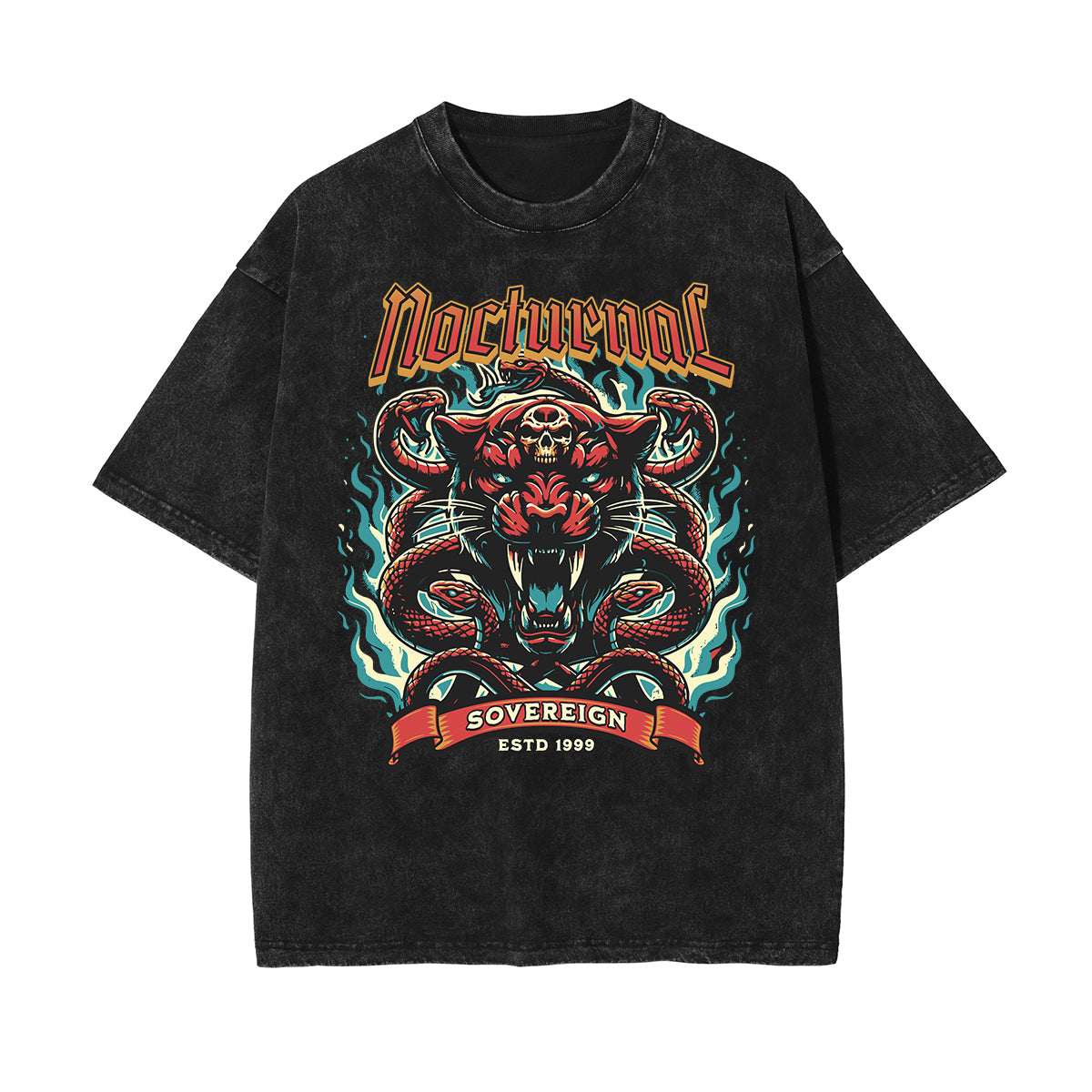 Camiseta de algodón con gráfico de serpiente lavada