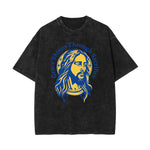 Camiseta con estampado de Jesús lavado a la piedra
