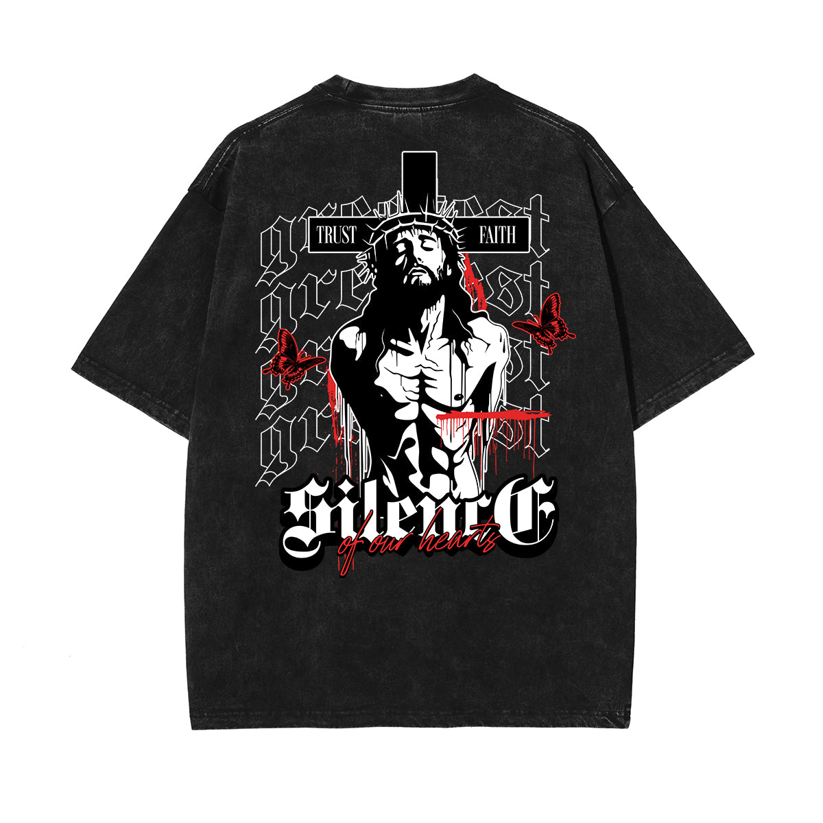 Camiseta con estampado de Jesús lavado a la piedra