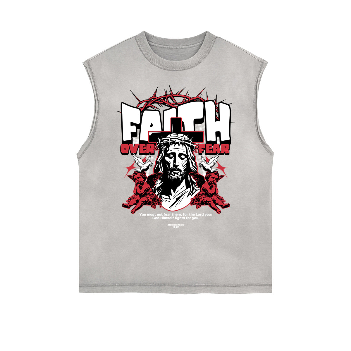 Camiseta sin mangas con estampado de Jesús desgastada