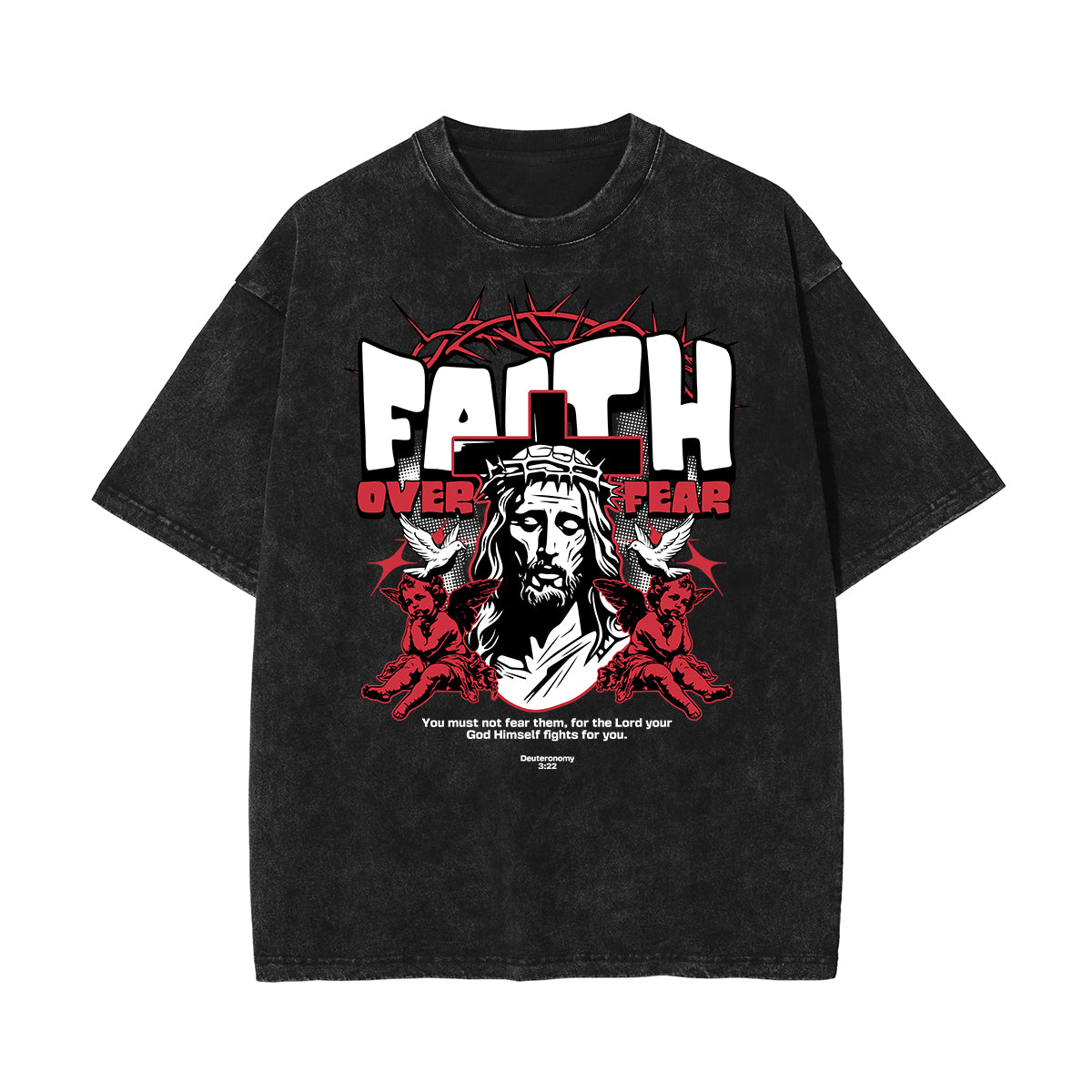 Camiseta con estampado de Jesús lavado a la piedra