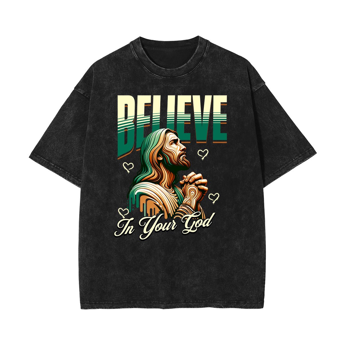 Camiseta con estampado de Jesús lavado a la piedra