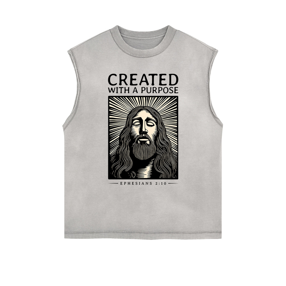 Camiseta sin mangas con estampado de Jesús desgastada