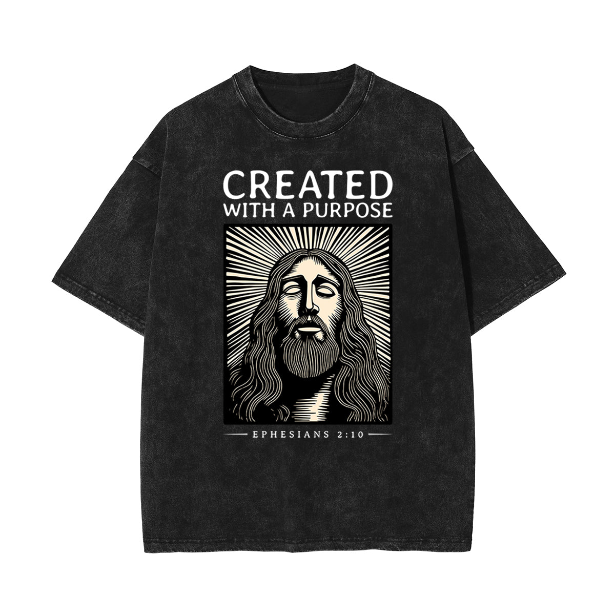 Camiseta con estampado de Jesús lavado a la piedra