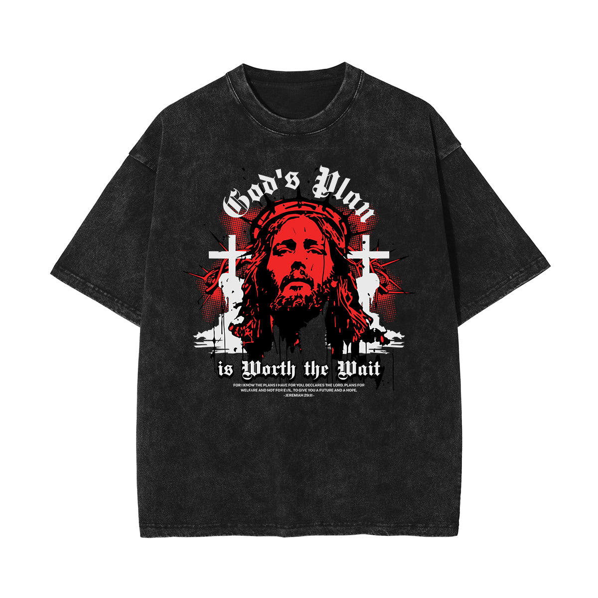 Camiseta con estampado de Jesús lavado a la piedra