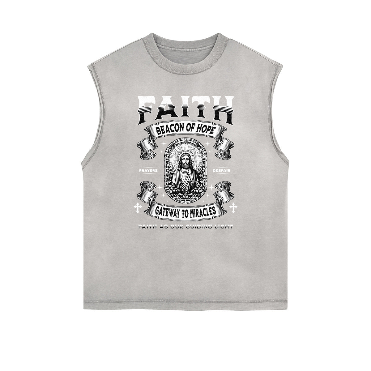 Camiseta sin mangas con estampado de Jesús desgastada