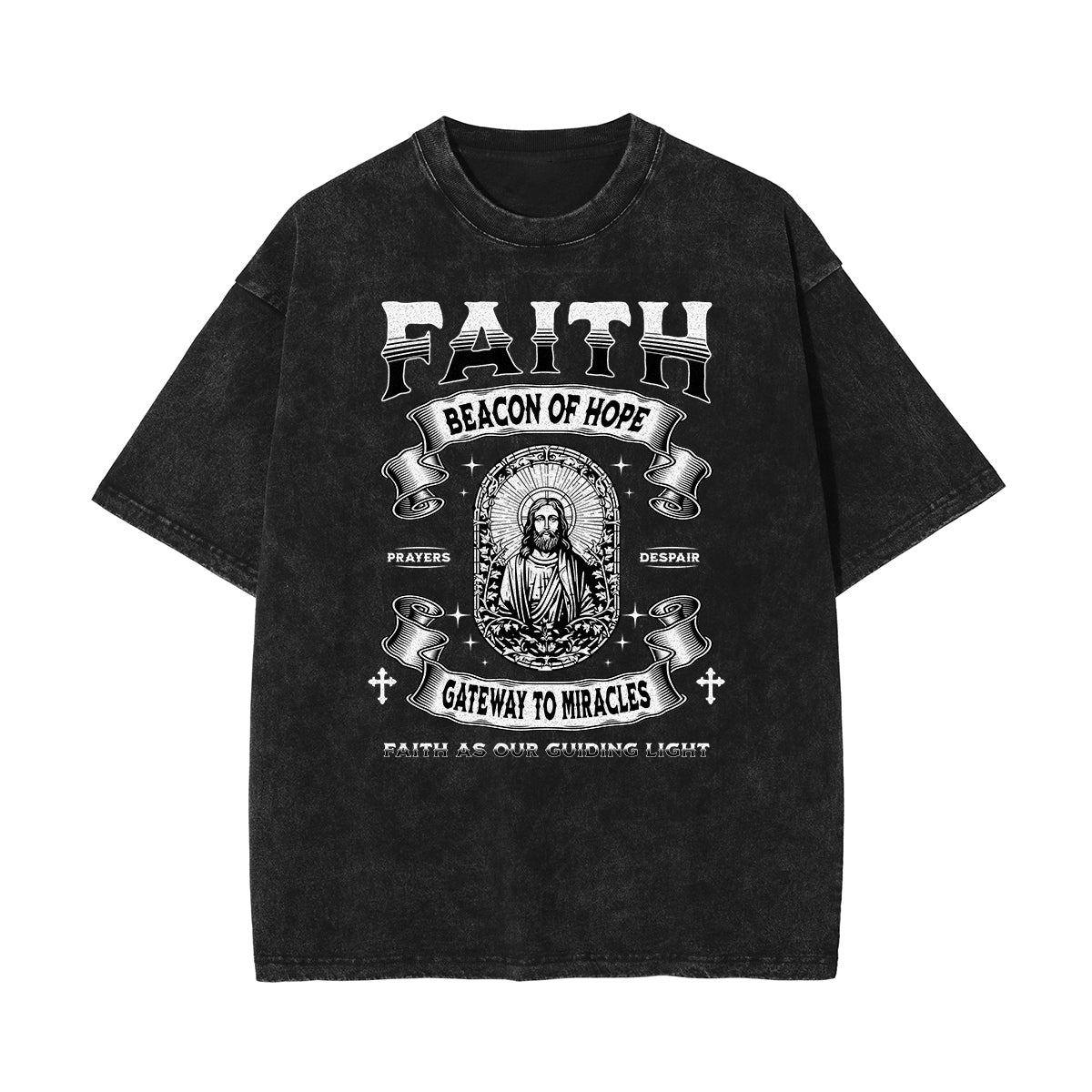 Camiseta con estampado de Jesús lavado a la piedra