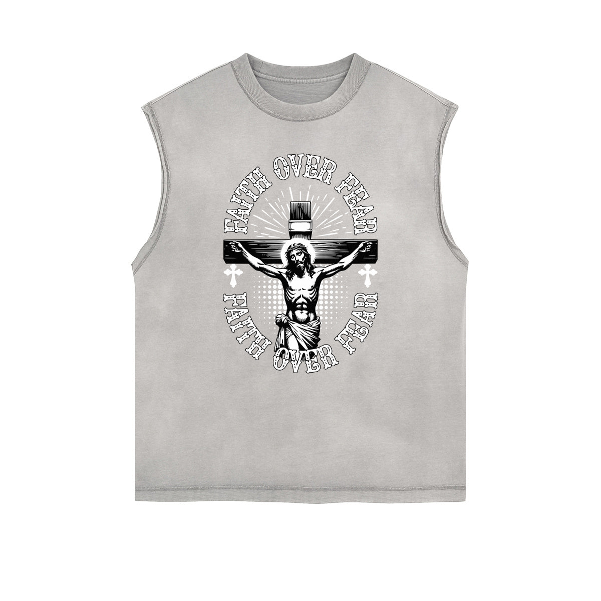 Camiseta sin mangas con estampado de Jesús desgastada