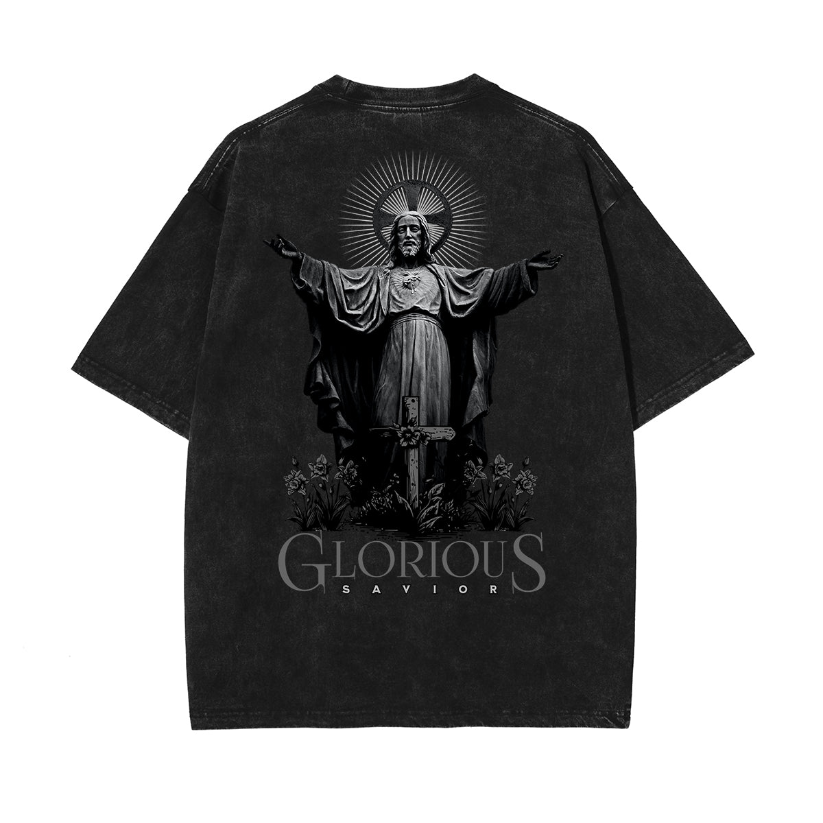 Camiseta con estampado de Jesús lavado a la piedra