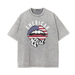 Stone Wash Red Lips Pattern T Shirt