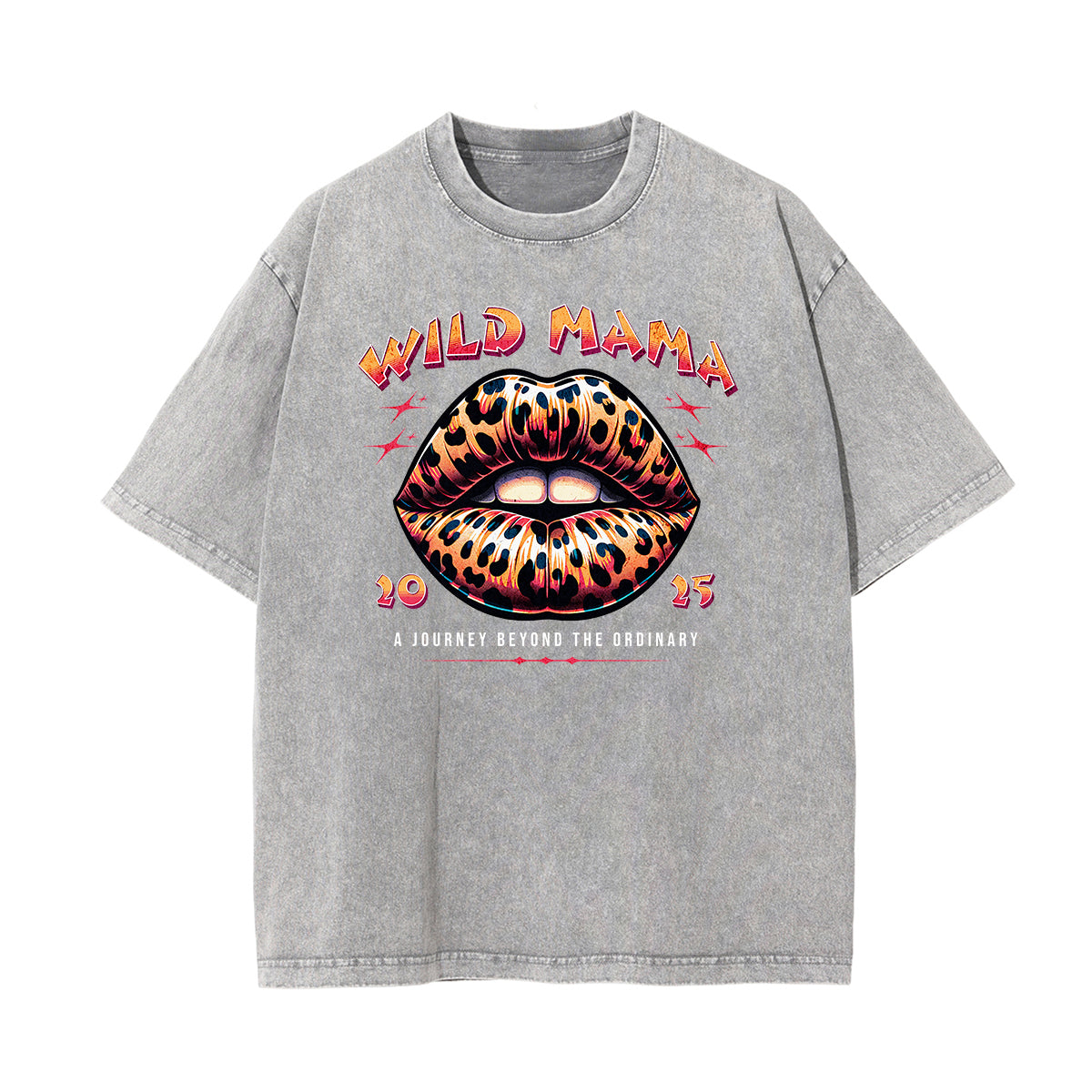 Stone Wash Red Lips Pattern T Shirt