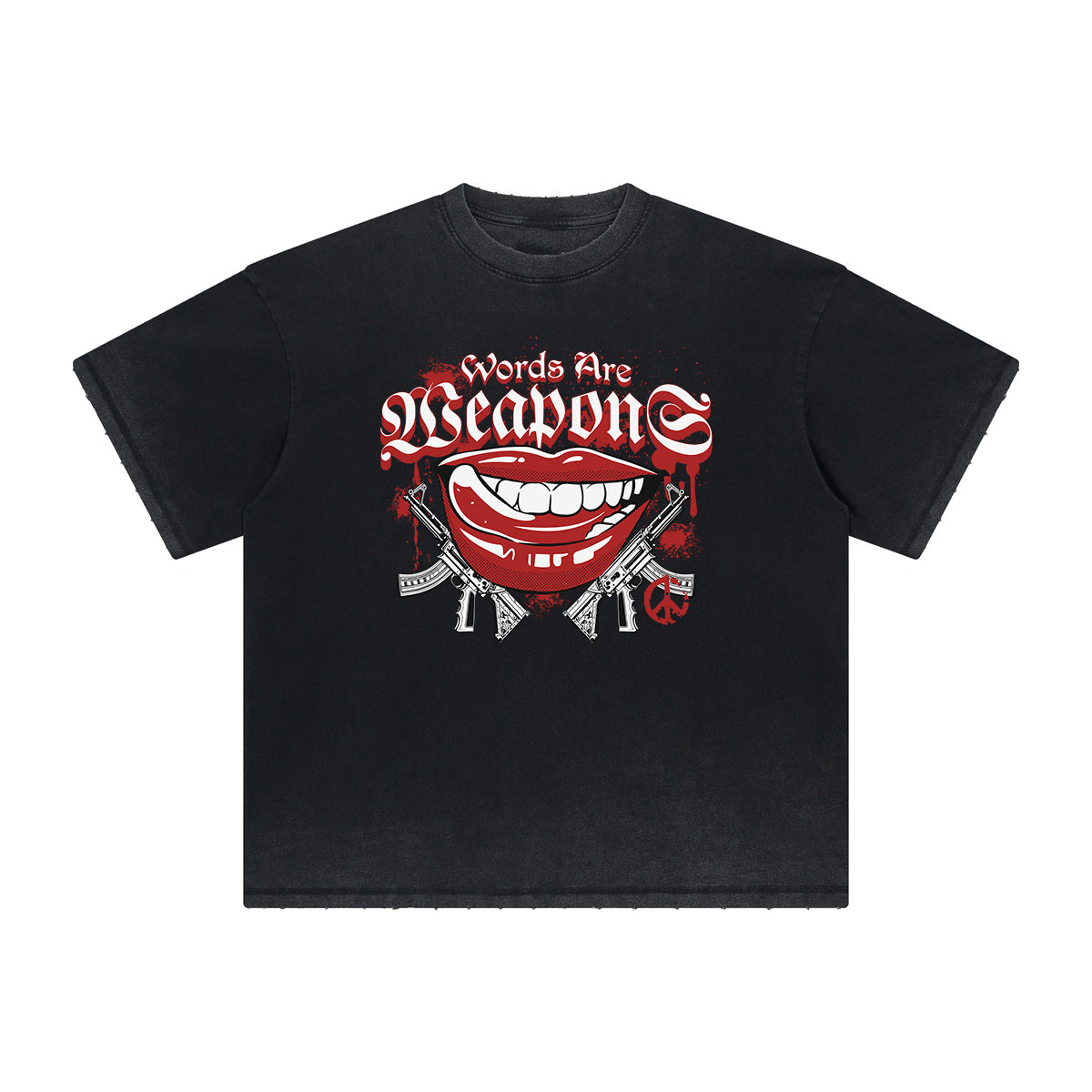 Vintage Frayed Red Lips Pattern Tee