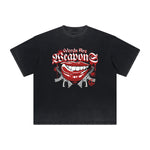 Vintage Frayed Red Lips Pattern Tee