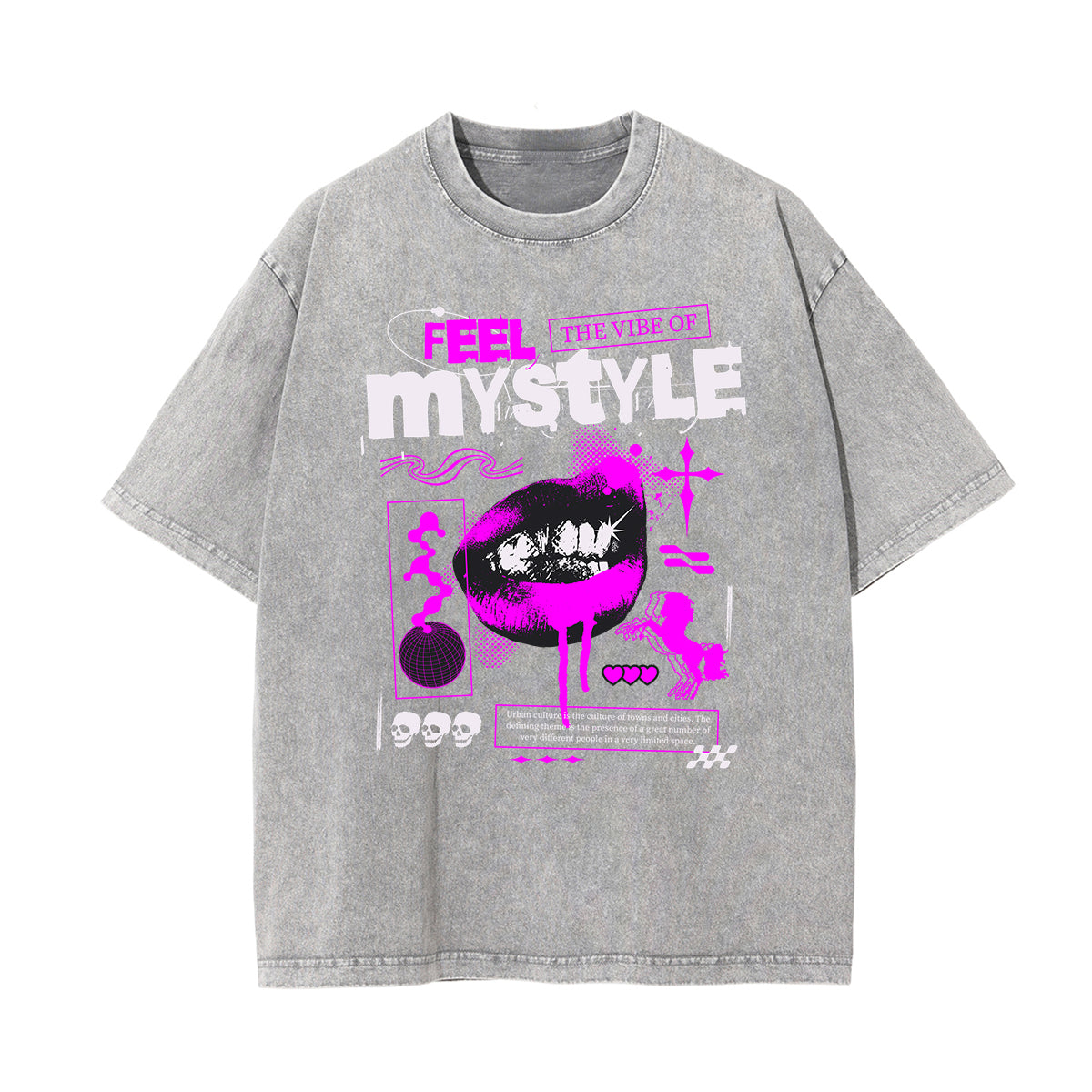 Stone Wash Red Lips Pattern T Shirt