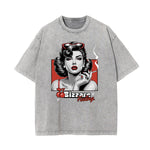 Stone Wash Red Lips Pattern T Shirt