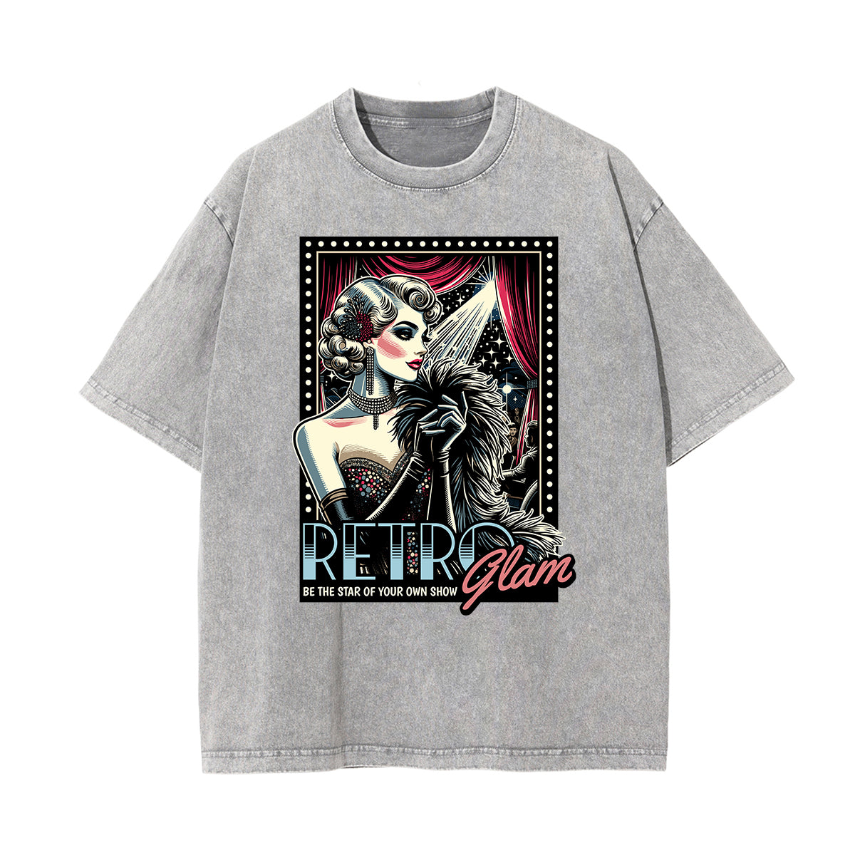 Stone Wash Red Lips Pattern T Shirt