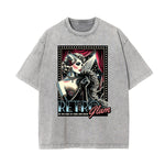 Stone Wash Red Lips Pattern T Shirt