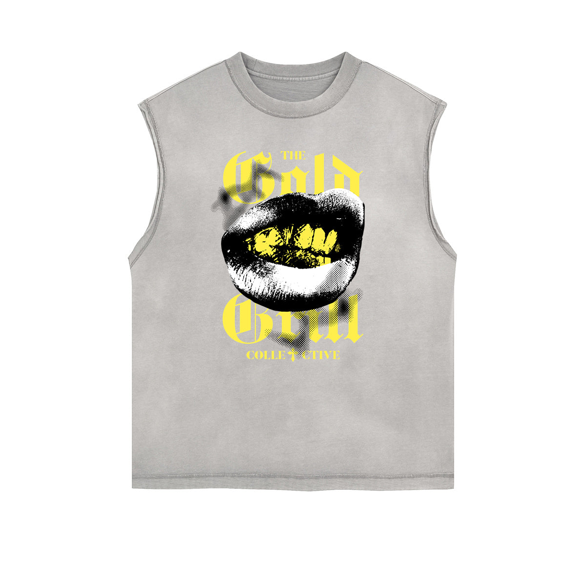 Camiseta sin mangas desgastada con estampado de labios rojos