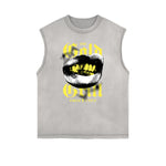 Camiseta sin mangas desgastada con estampado de labios rojos