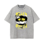 Stone Wash Red Lips Pattern T Shirt