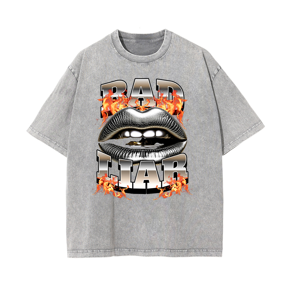 Stone Wash Red Lips Pattern T Shirt