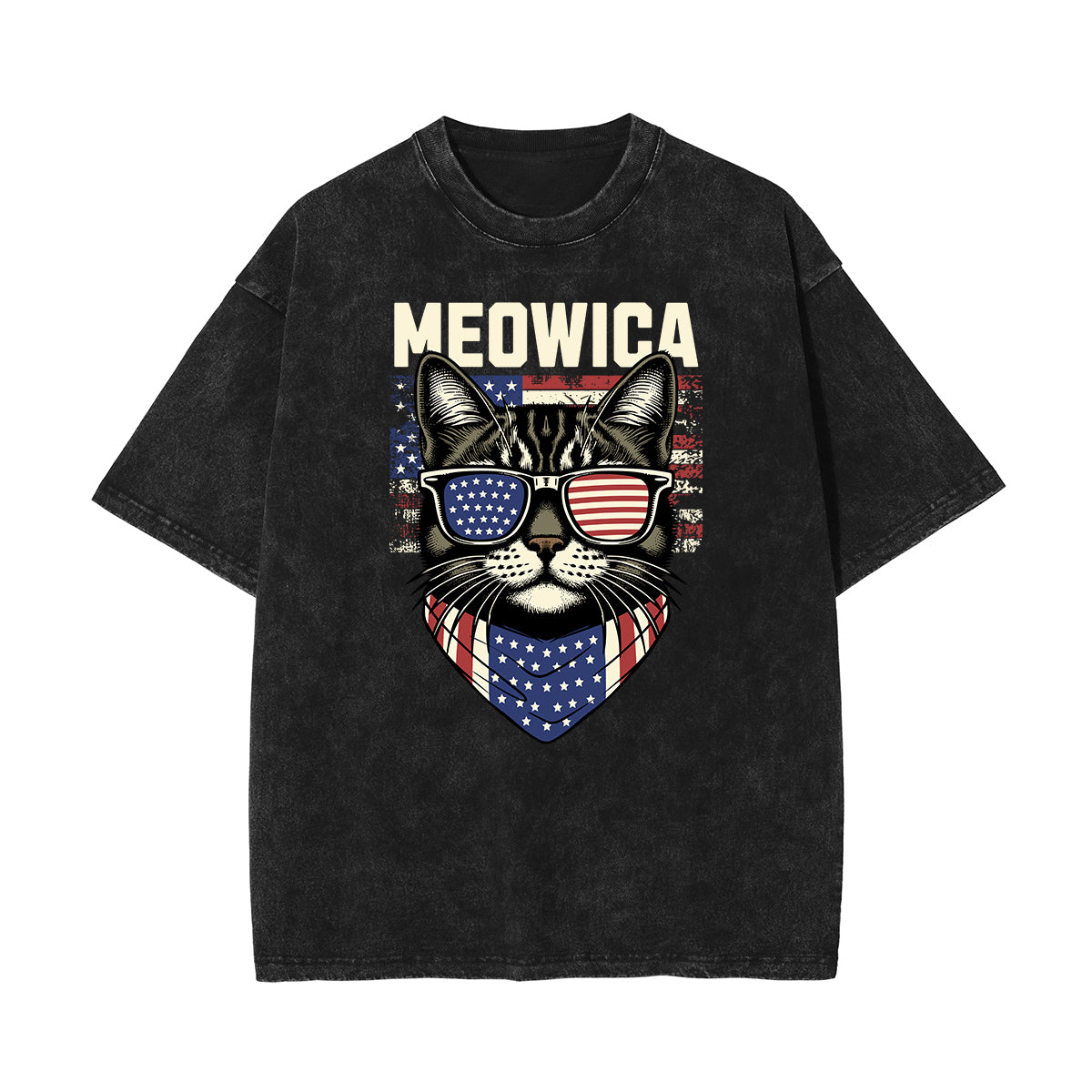 Camiseta con estampado de gato lavado a la piedra