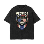 Camiseta con estampado de gato lavado a la piedra