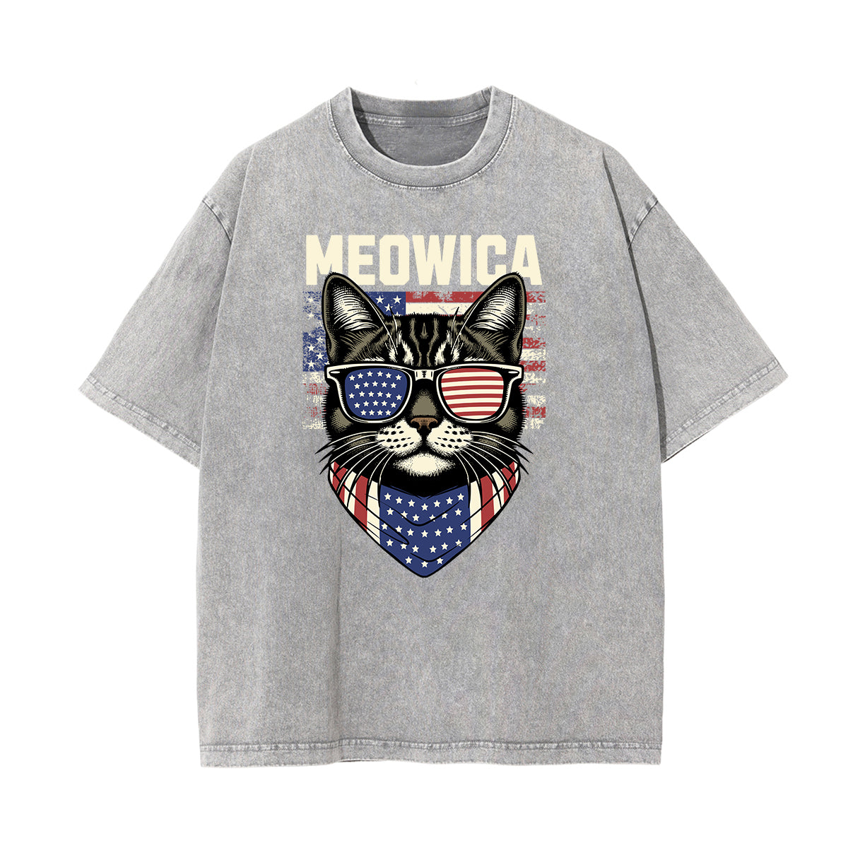 Camiseta de algodón con gráfico de gato lavado