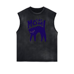 Distressed Sleeveless Cat Pattern Tee