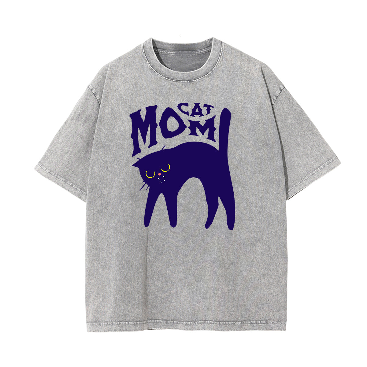 Camiseta de algodón con gráfico de gato lavado