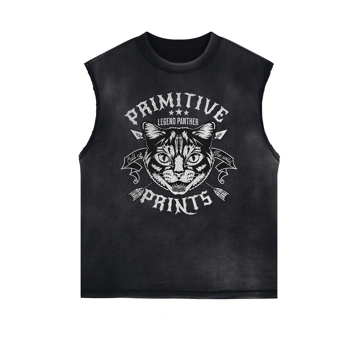 Distressed Sleeveless Cat Pattern Tee