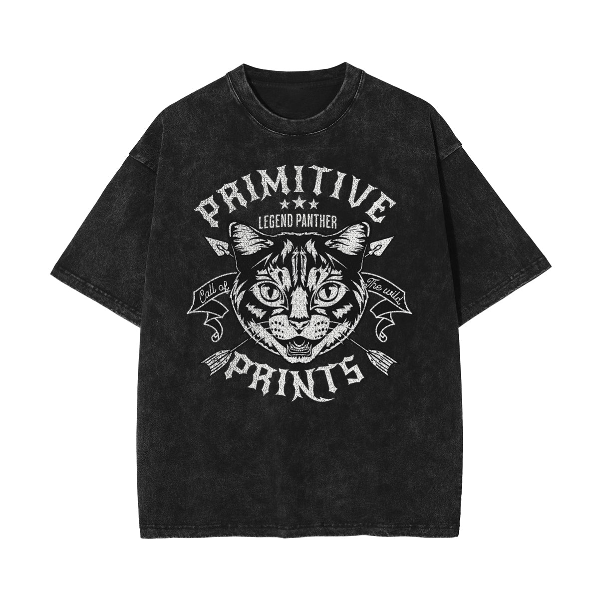 Camiseta con estampado de gato lavado a la piedra