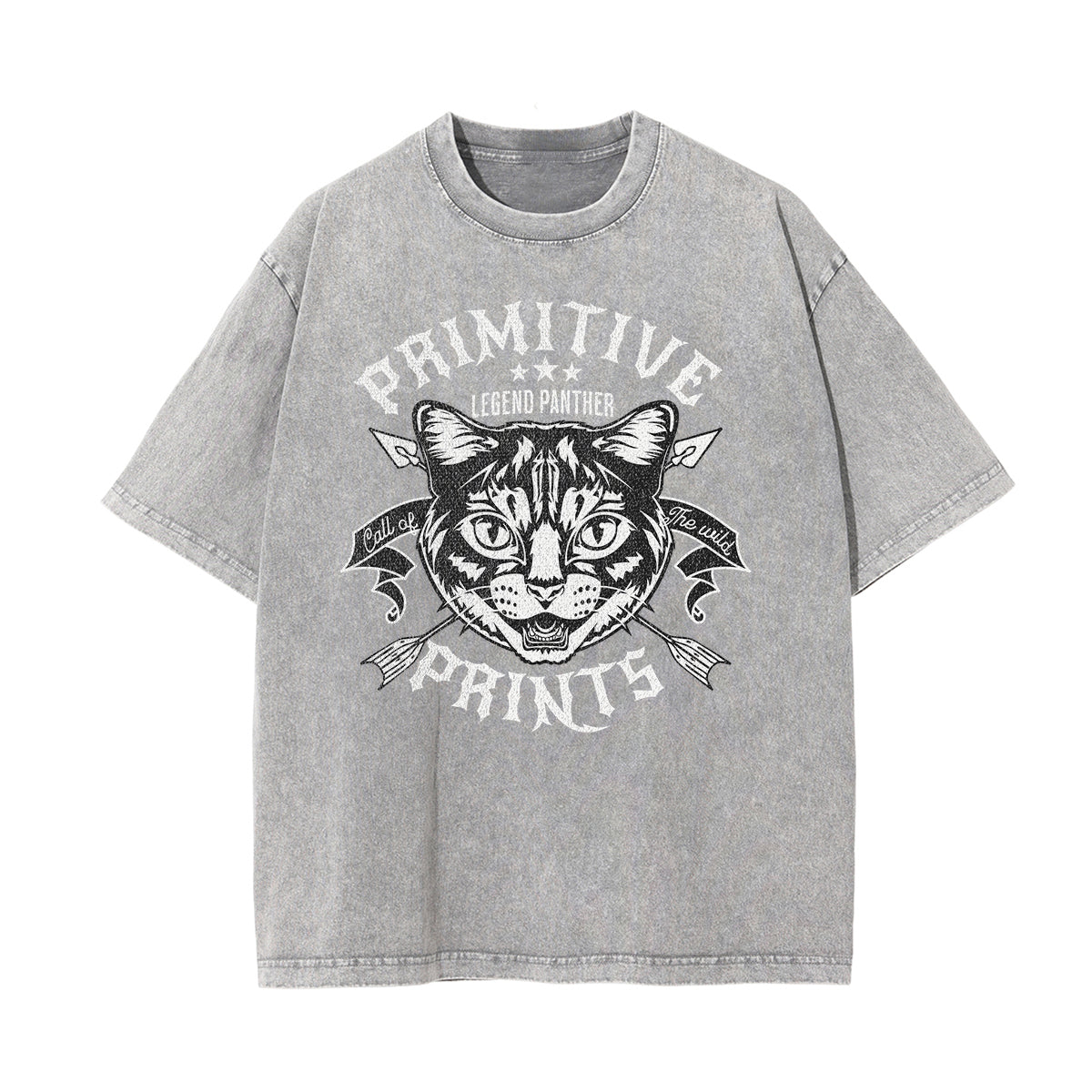 Camiseta de algodón con gráfico de gato lavado
