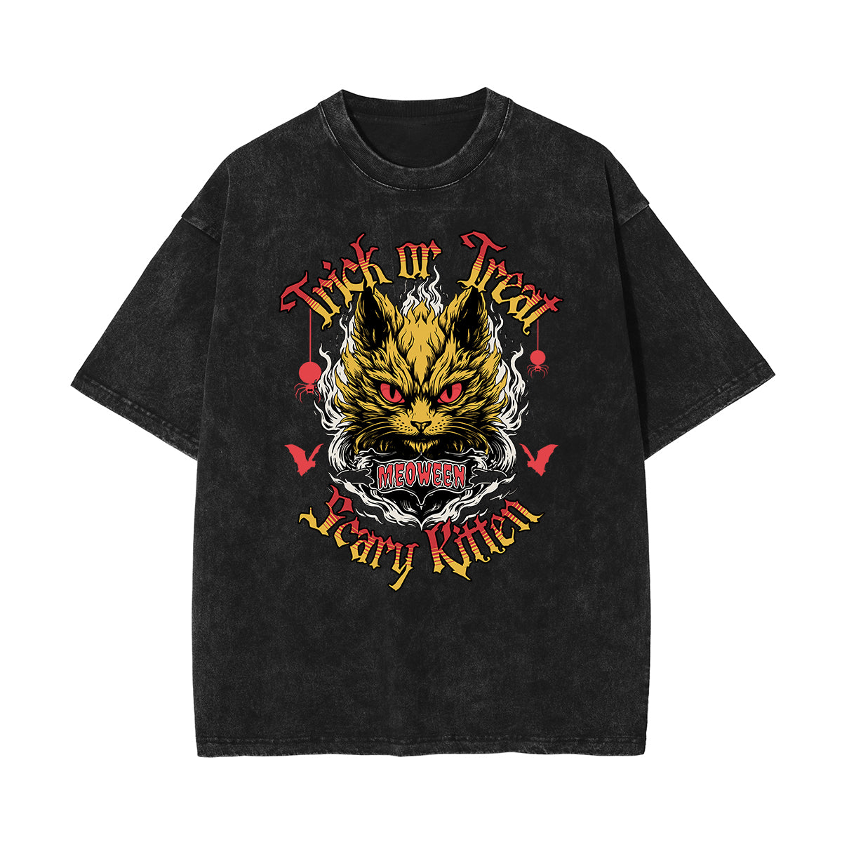 Camiseta con estampado de gato lavado a la piedra
