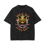 Camiseta con estampado de gato lavado a la piedra