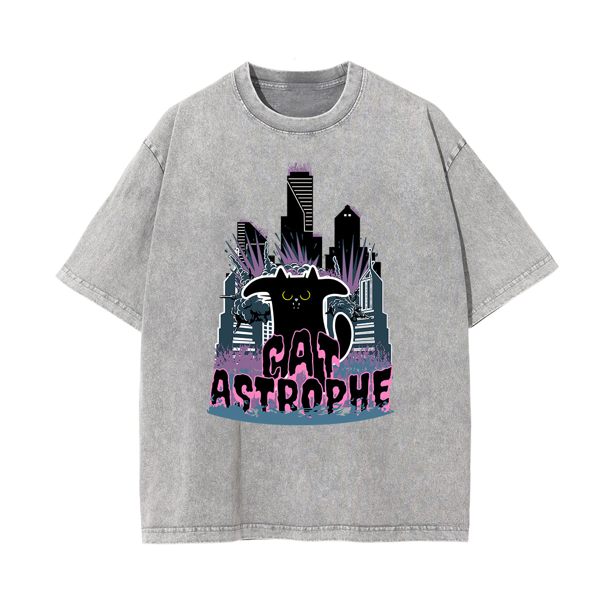 Camiseta de algodón con gráfico de gato lavado