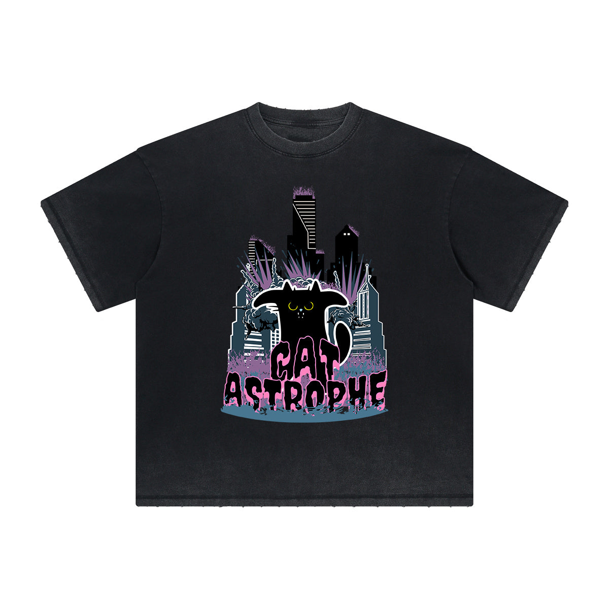 Thick Faded Cat Graphic T Shirt