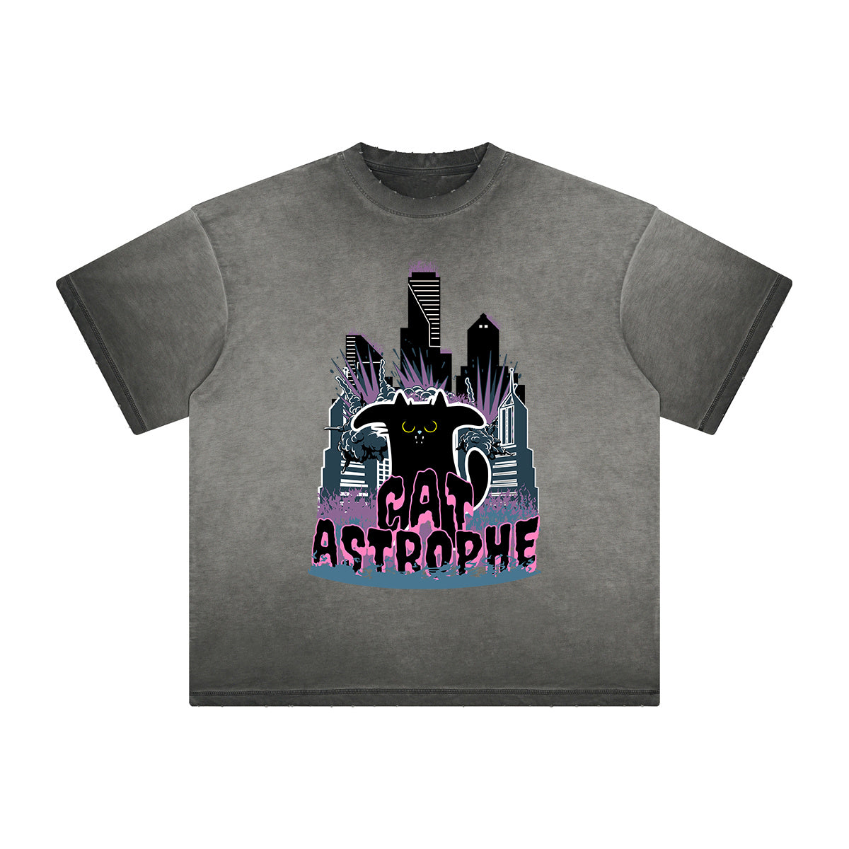 Vintage Frayed Cat Pattern Tee