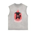 Camiseta sin mangas con gráfico de gato y bordes deshilachados