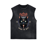 Distressed Sleeveless Cat Pattern Tee