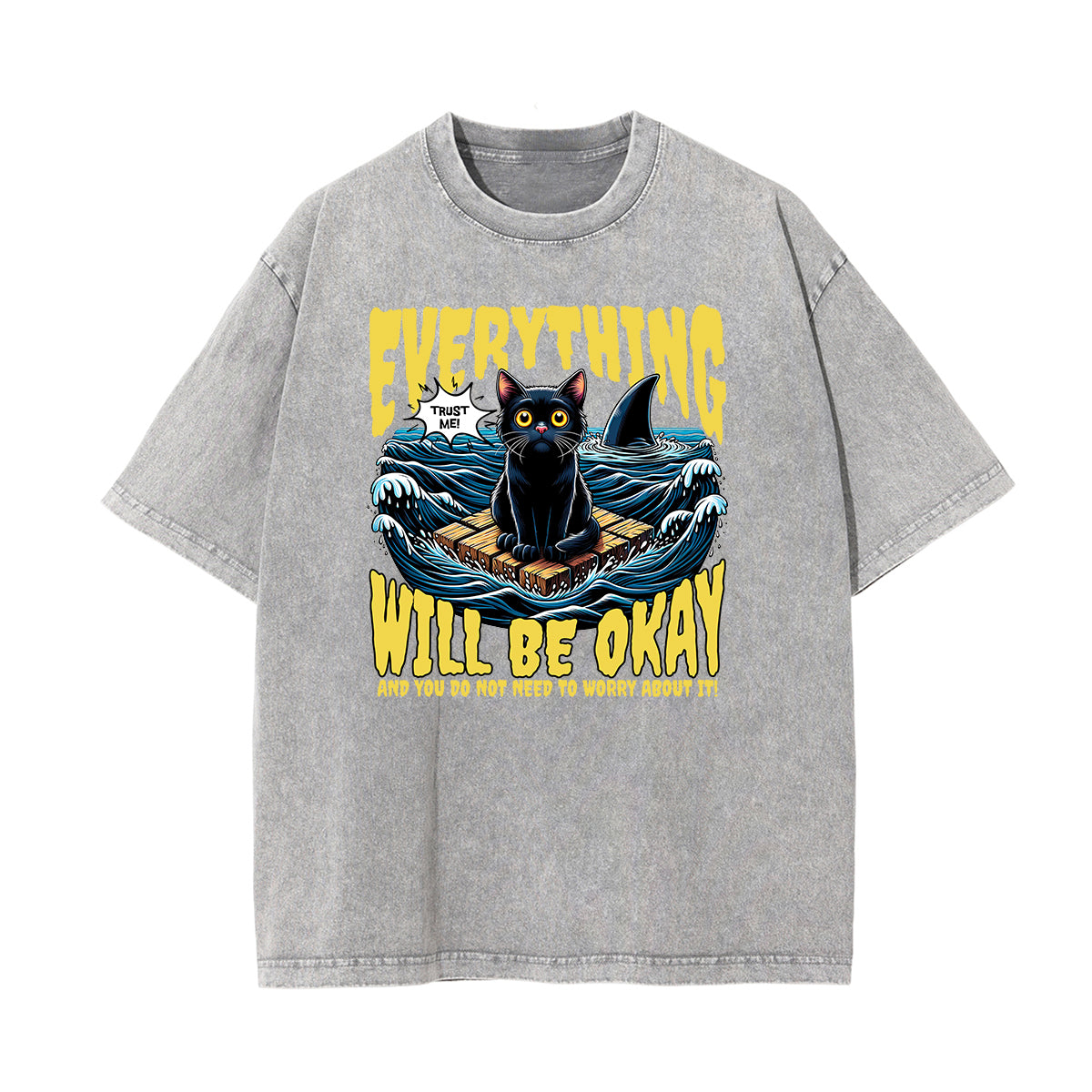 Camiseta de algodón con gráfico de gato lavado