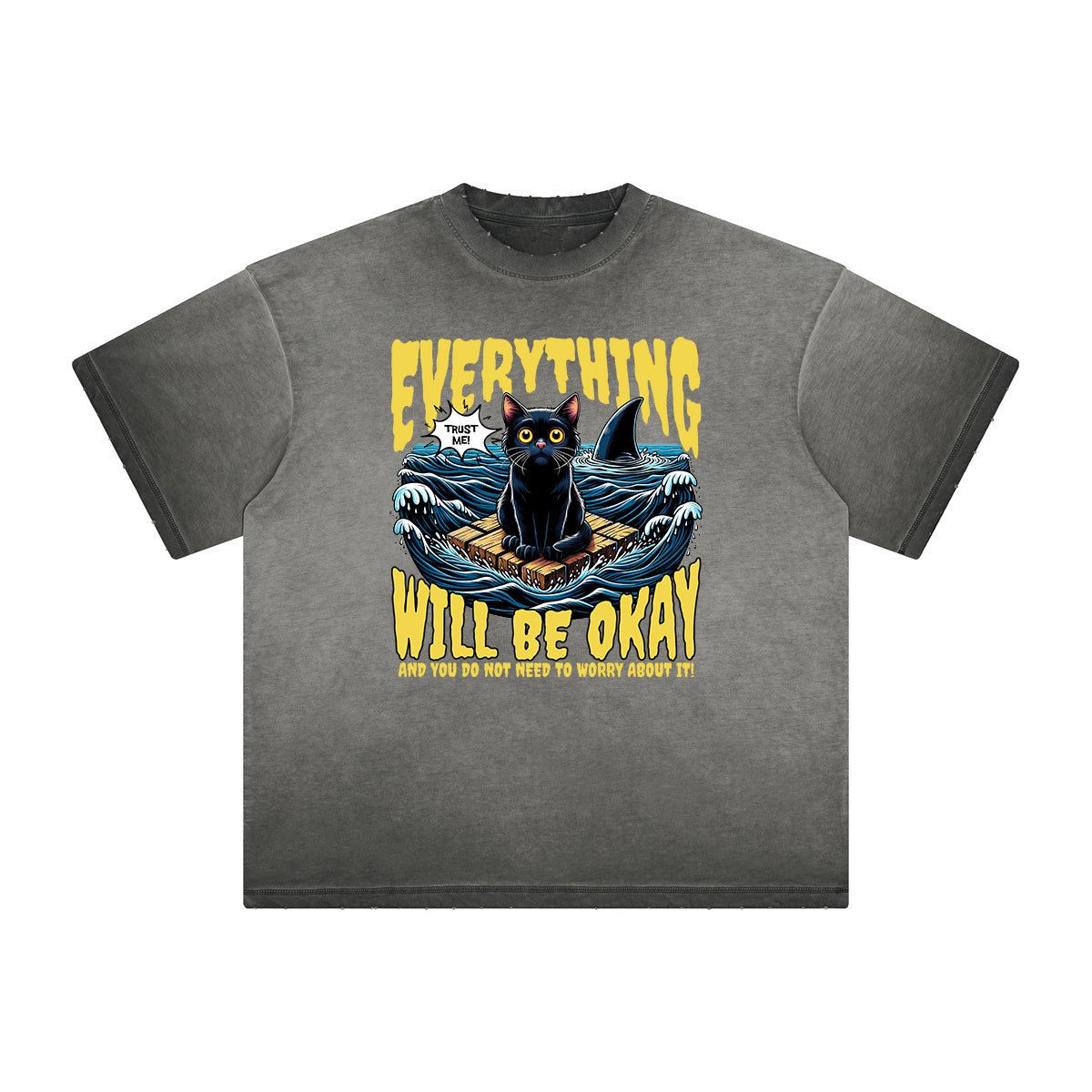 Vintage Frayed Cat Pattern Tee