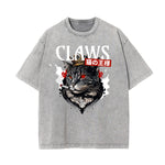 Camiseta de algodón con gráfico de gato lavado