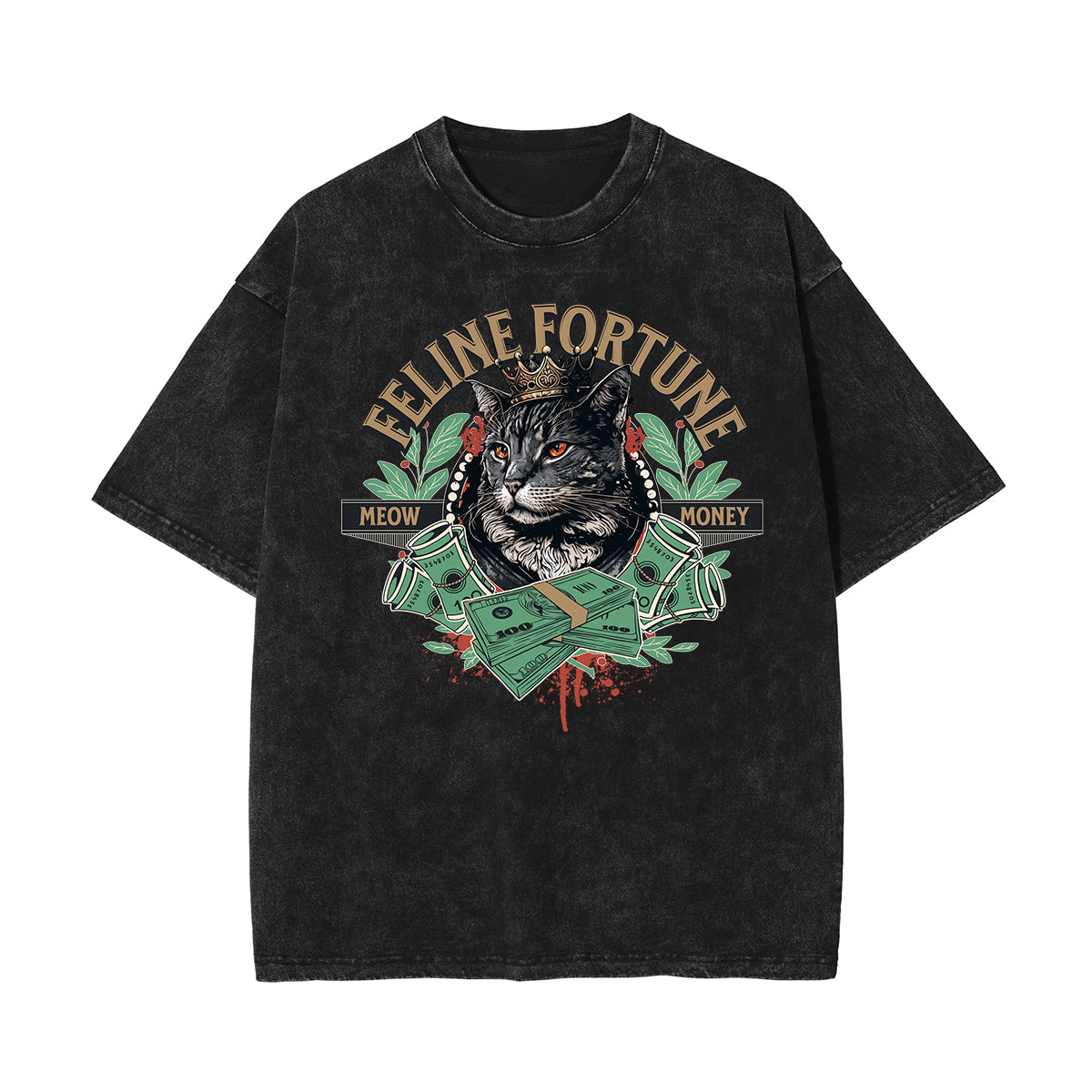 Camiseta con estampado de gato lavado a la piedra