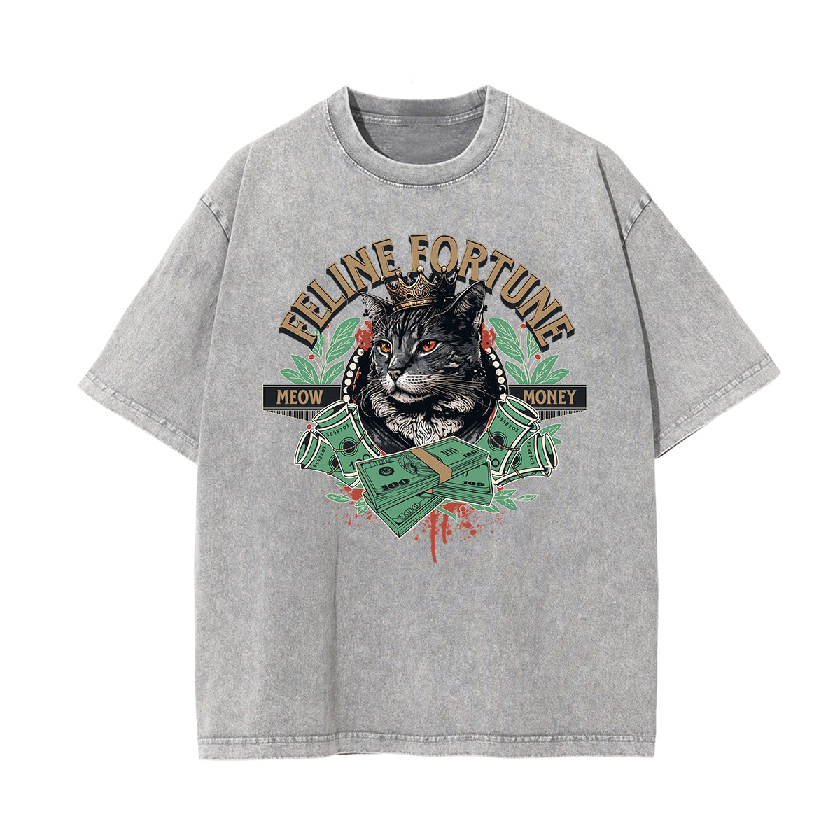 Camiseta de algodón con gráfico de gato lavado